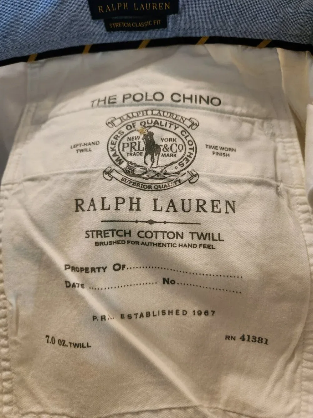polo Ralph Lauren men's new white flat front 97%cotton casual pants size: 38T/36